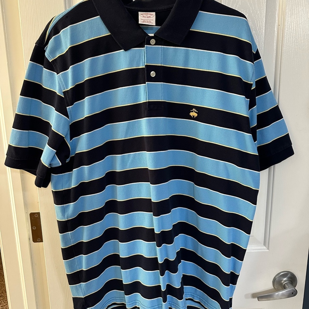 Men’s Brooks Brothers XL light blue and dark blue striped polo shirt. EUC